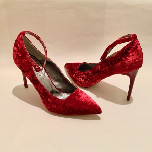 Oscar de la Renta Shoe Red Velvet Heels Stiletto Heel Dress Designer Shoes 37.5 - Picture 11 of 16